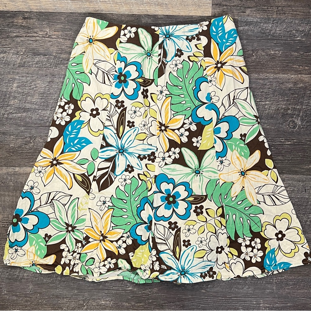 First Option Floral Patterned A Line Midi Skirt size 8 B145
